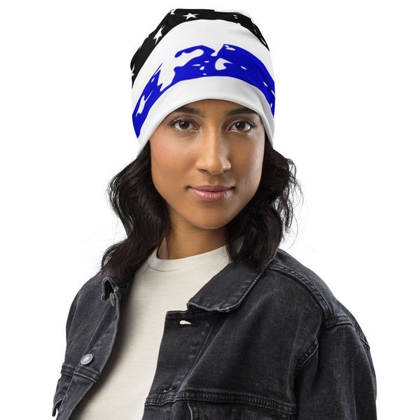 Distressed Thin Blue Line Flag All-Over Print Beanie