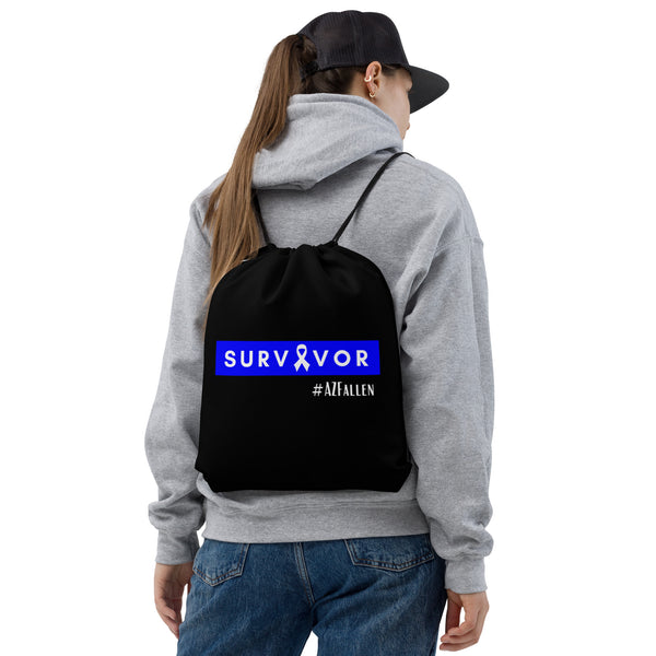Survivor Ribbon Black Drawstring Bag