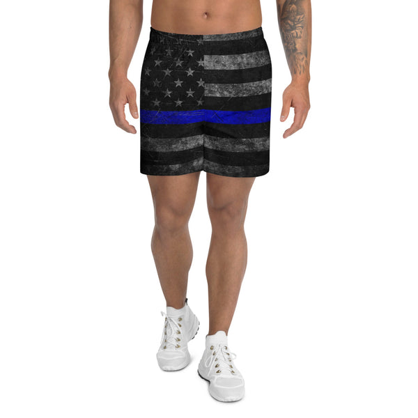 Thin Blue Line Distressed Flag Men's Athletic Long Shorts