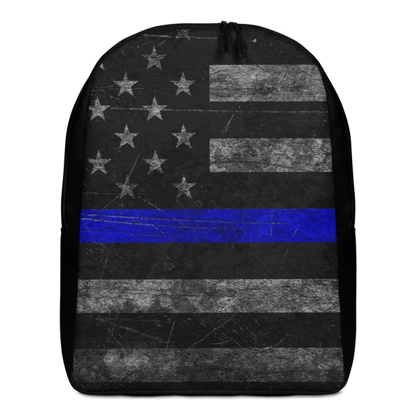 Dark Distressed Thin Blue Line Flag Minimalist Backpack