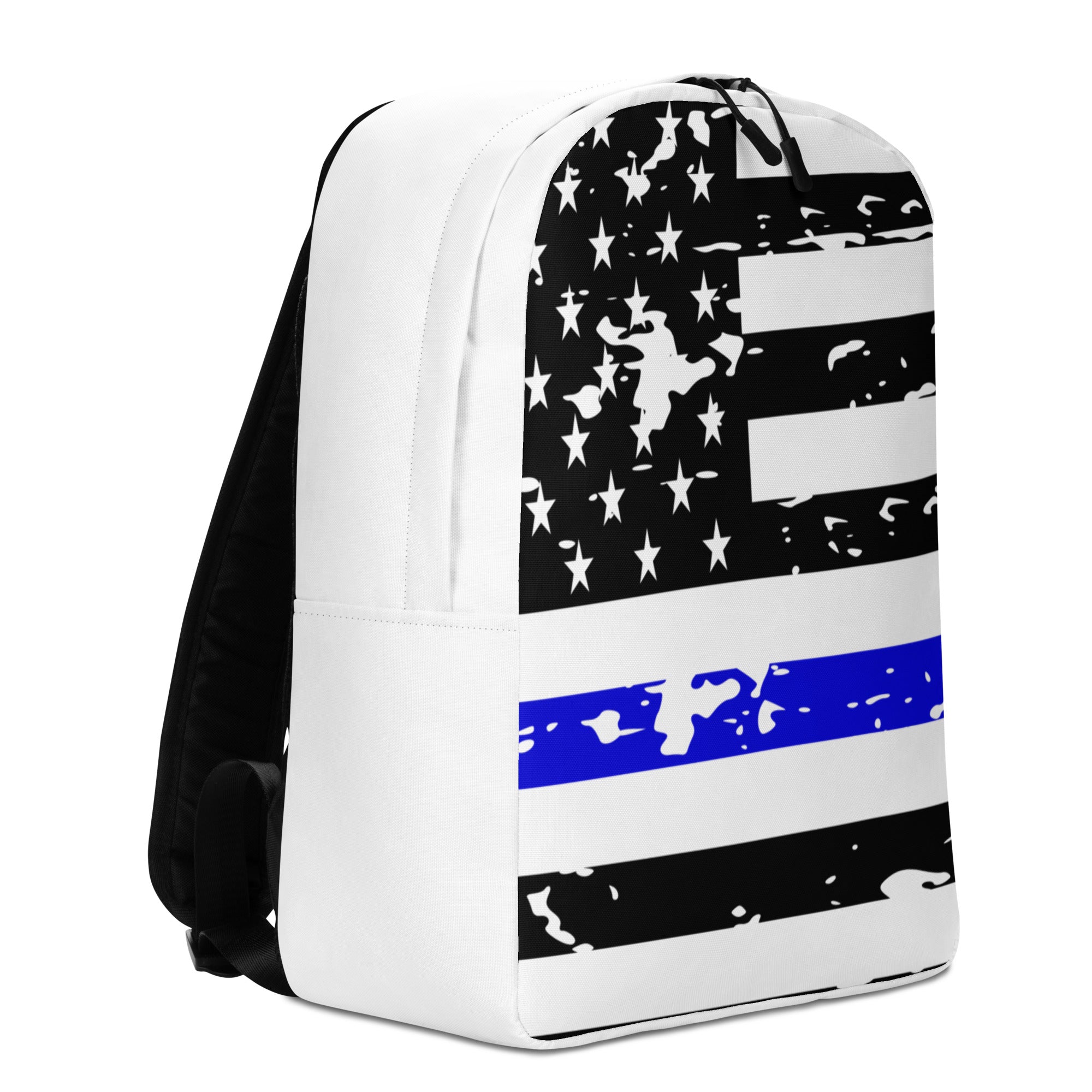 White Distressed Thin Blue Line Flag Minimalist Backpack