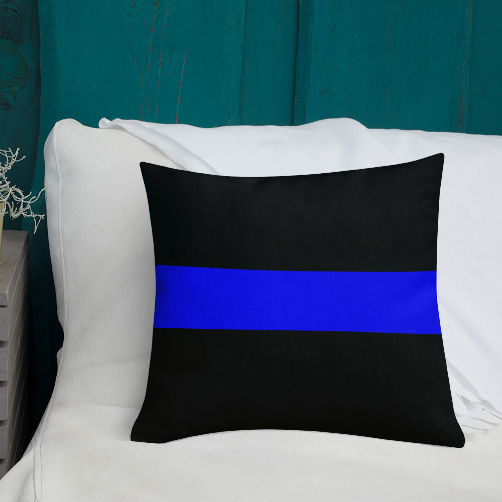 Blue Line Premium Throw Pillow (Black Back)