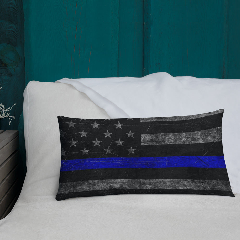 Dark Thin Blue Line Premium Throw Pillow (Black Back)