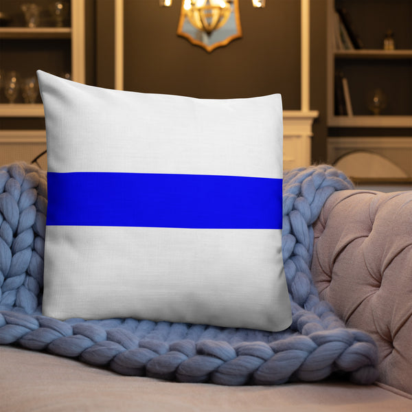 Blue Line Premium Throw Pillow (White Back)