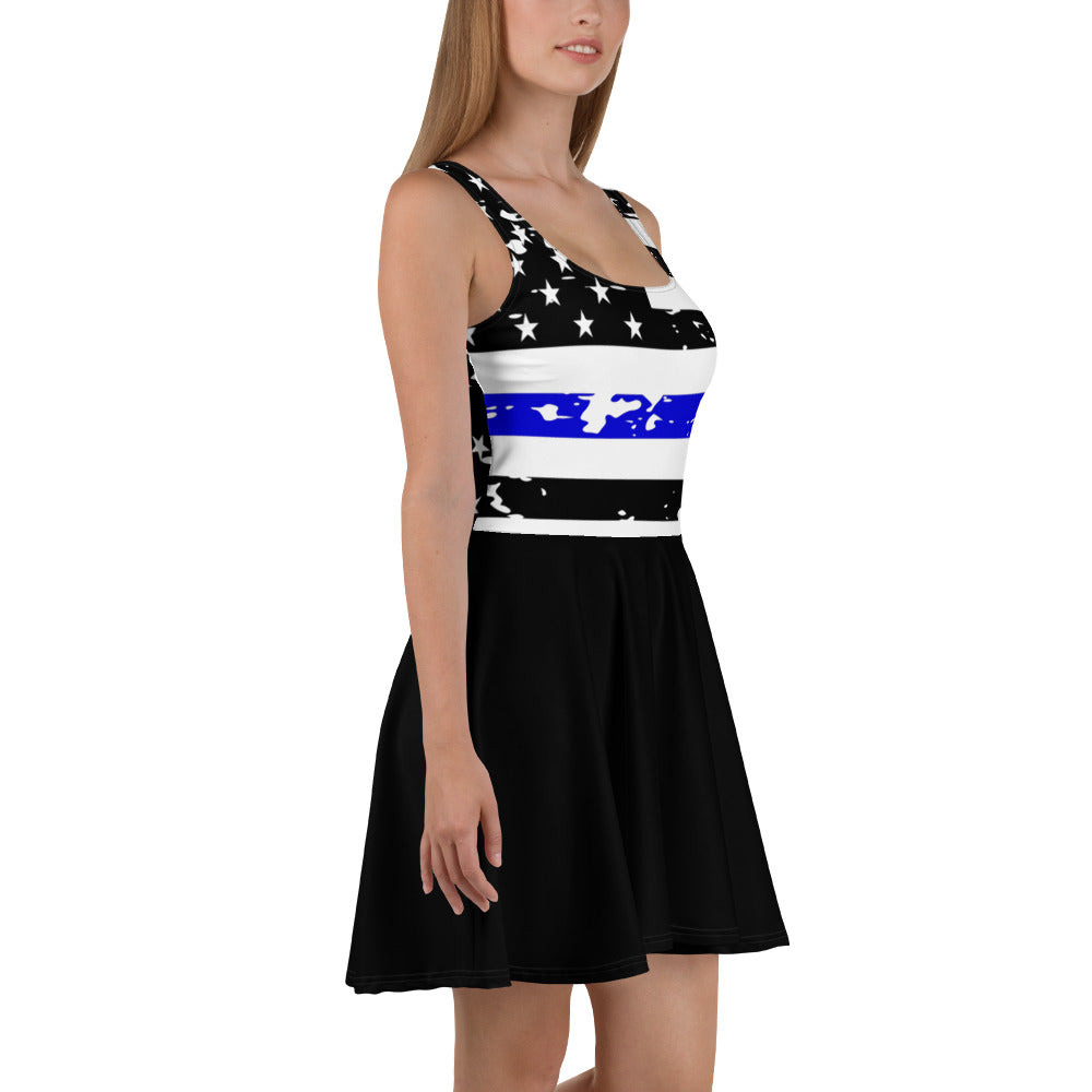 Thin Blue Line Flag Skater Dress (Black - Bottom)
