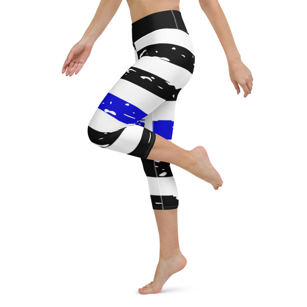 Thin Blue Line Flag Splatter Yoga Capri Leggings