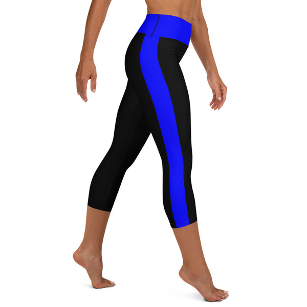 Thin Blue Line Black Yoga Capri Leggings