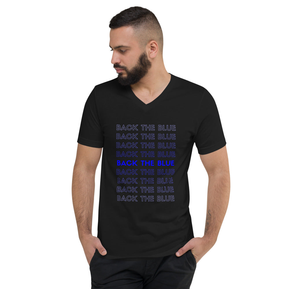 Back The Blue (Column) Men's Short Sleeve V-Neck T-Shirt
